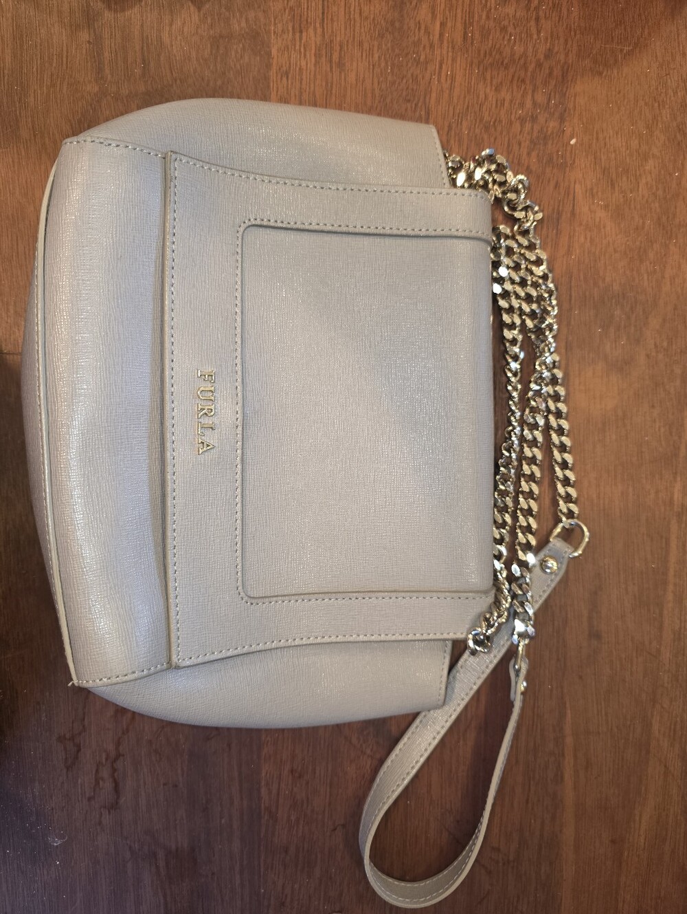 Furla Taupe Leather Crossbody with Gold Chain